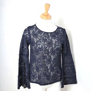 LOFT | Navy blue lace blouse with bell sleeves